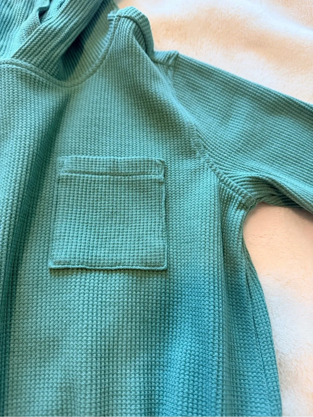 Primary Green Hooded Waffle-Knit Dress with Drawstring